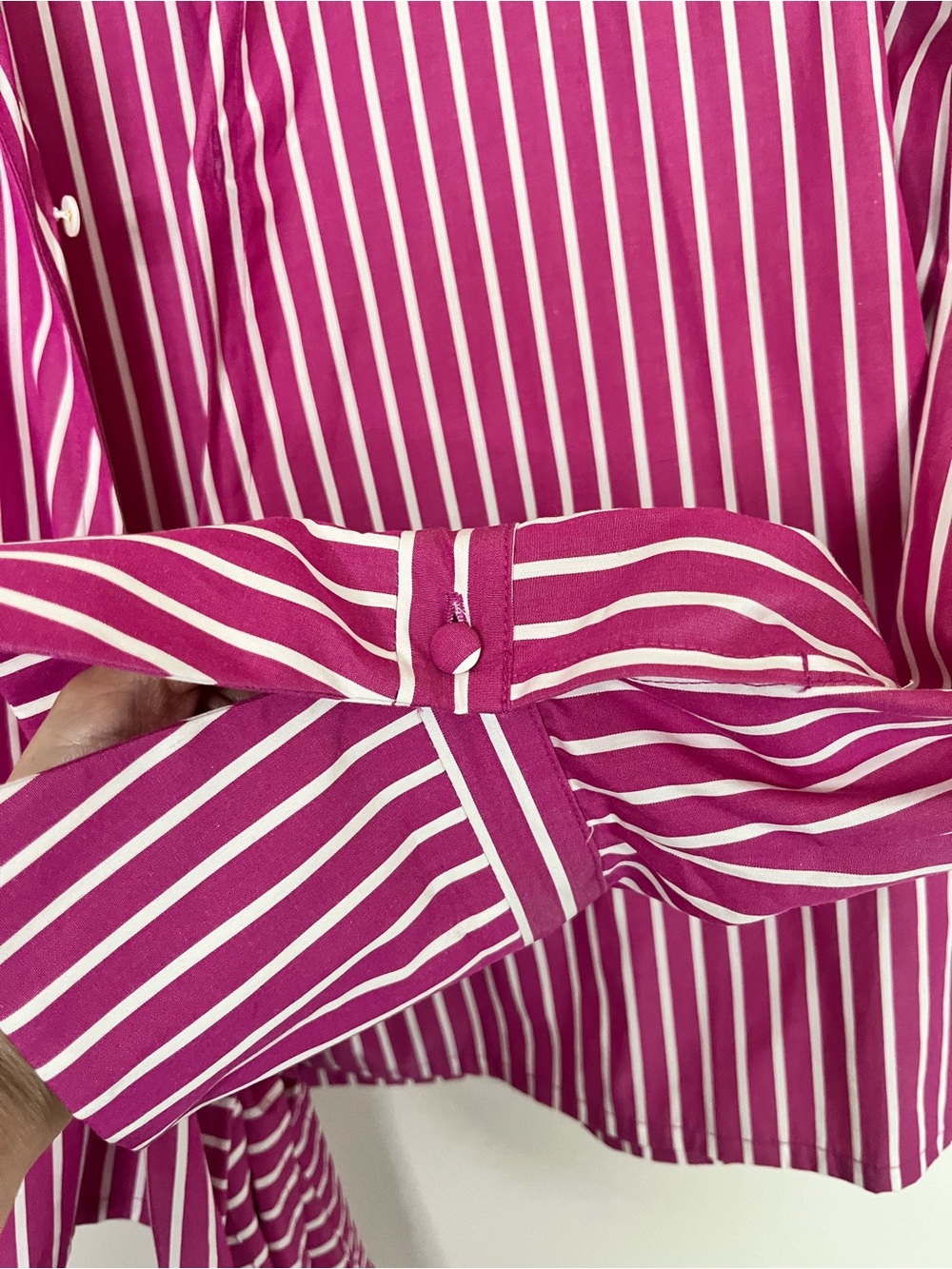 J. Peterman Pink White Stripe Shawl Collar Wrap Blouse Tie Waist Sz 16 Coastal - Picture 12 of 13